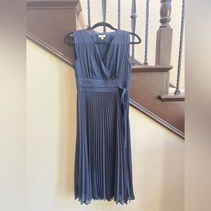 Anthropologie Leifsdottir Navy Blue Silk Merle Pleated Midi Dress Size 4P